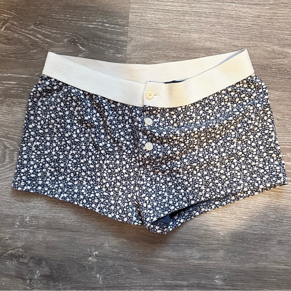 Brandy Melville Navy Floral Button-Front Lounge Shorts